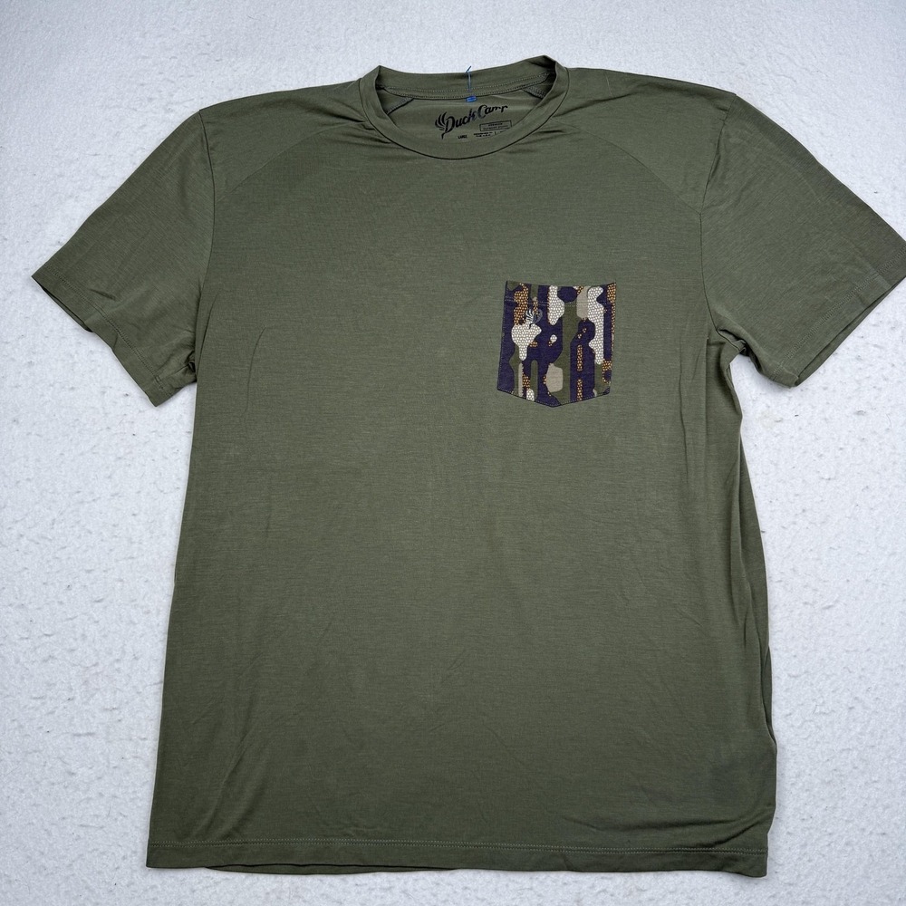 Duck Camp Shirt Mens Large Green Bamboo Camo Pocket Lightweight Outdoor Tee